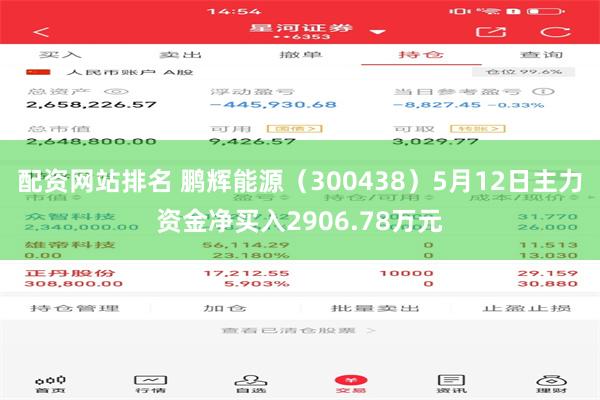 配资网站排名 鹏辉能源（300438）5月12日主力资金净买入2906.78万元