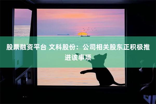 股票融资平台 文科股份：公司相关股东正积极推进该事项