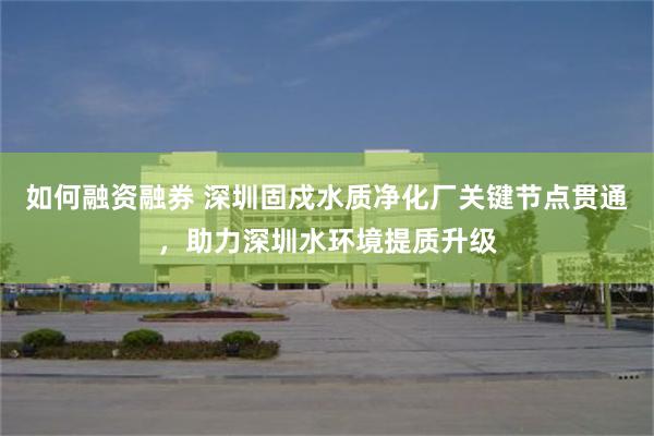 如何融资融券 深圳固戍水质净化厂关键节点贯通，助力深圳水环境提质升级